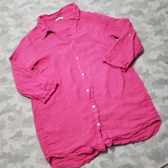 Rosemarine Top Womens Large Pink Linen Long Sleeve Button-Up - Picture 2 of 10